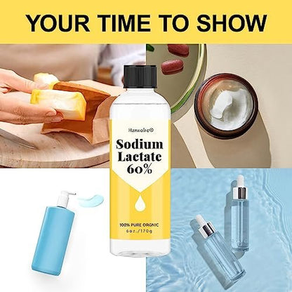 6 Unzen Natriumlactat für Seifenherstellung & Lotionen, Premium Natriumlactat Flüssigkeit, 60% Konzentration, Kosmetikqualität, Feuchtigkeitsspendend Anti-Aging, Macht Seife härter und schneller entformbar