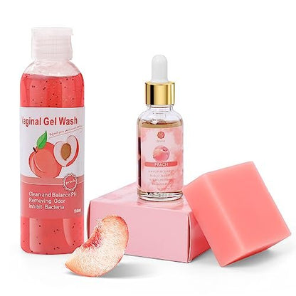 Feminine Wash & Yoni Oil & Yoni Seife Set für Frauen – Yoni Wash für vaginales pH-Gleichgewicht, Geruchsentfernung, Yoni Oil zur Feuchtigkeitspflege – 1 Fl.Oz Feminine Oil & 5,07 Fl.Oz Vaginalgel & 3,53 Oz Yoni Seife Pfirsich