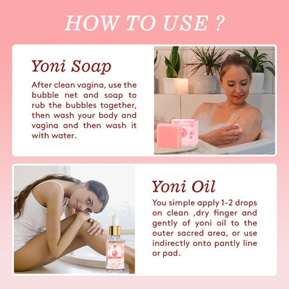 Feminine Wash & Yoni Oil & Yoni Seife Set für Frauen – Yoni Wash für vaginales pH-Gleichgewicht, Geruchsentfernung, Yoni Oil zur Feuchtigkeitspflege – 1 Fl.Oz Feminine Oil & 5,07 Fl.Oz Vaginalgel & 3,53 Oz Yoni Seife Pfirsich