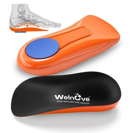 Welnove Gel Fersenpolster mit Fußgewölbeunterstützung - Lindert Plantarfasziitis & Achillessehnenentzündung - Damen 9.5-13 & Herren 8.5-12 (Schwarz, 2er-Pack)