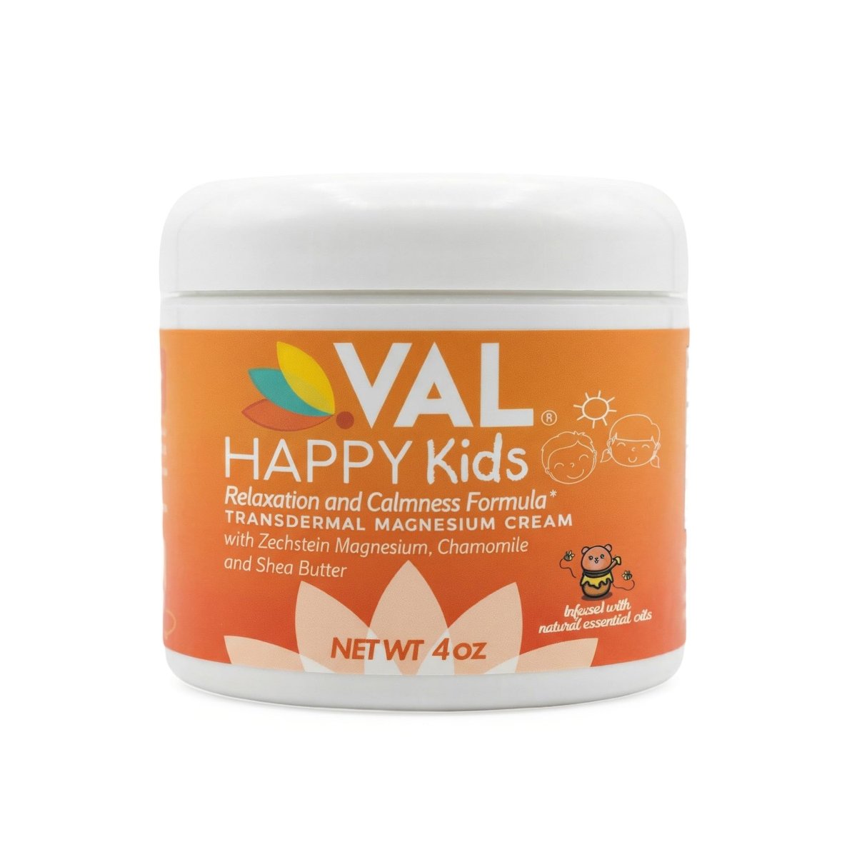 VAL Magnesium Creme für Kinder | Entspannung für Tag & Nacht | Sanftes Zechstein Magnesiumchlorid | mit Kamille, Sheabutter & ätherischen Ölen | Hergestellt in den USA | 118 ml