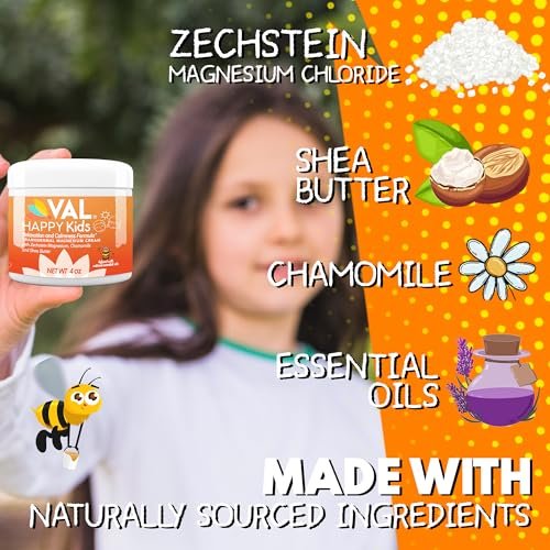 VAL Magnesium Creme für Kinder | Entspannung für Tag & Nacht | Sanftes Zechstein Magnesiumchlorid | mit Kamille, Sheabutter & ätherischen Ölen | Hergestellt in den USA | 118 ml