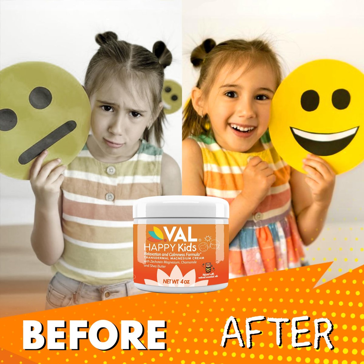 VAL Magnesium Creme für Kinder | Entspannung für Tag & Nacht | Sanftes Zechstein Magnesiumchlorid | mit Kamille, Sheabutter & ätherischen Ölen | Hergestellt in den USA | 118 ml