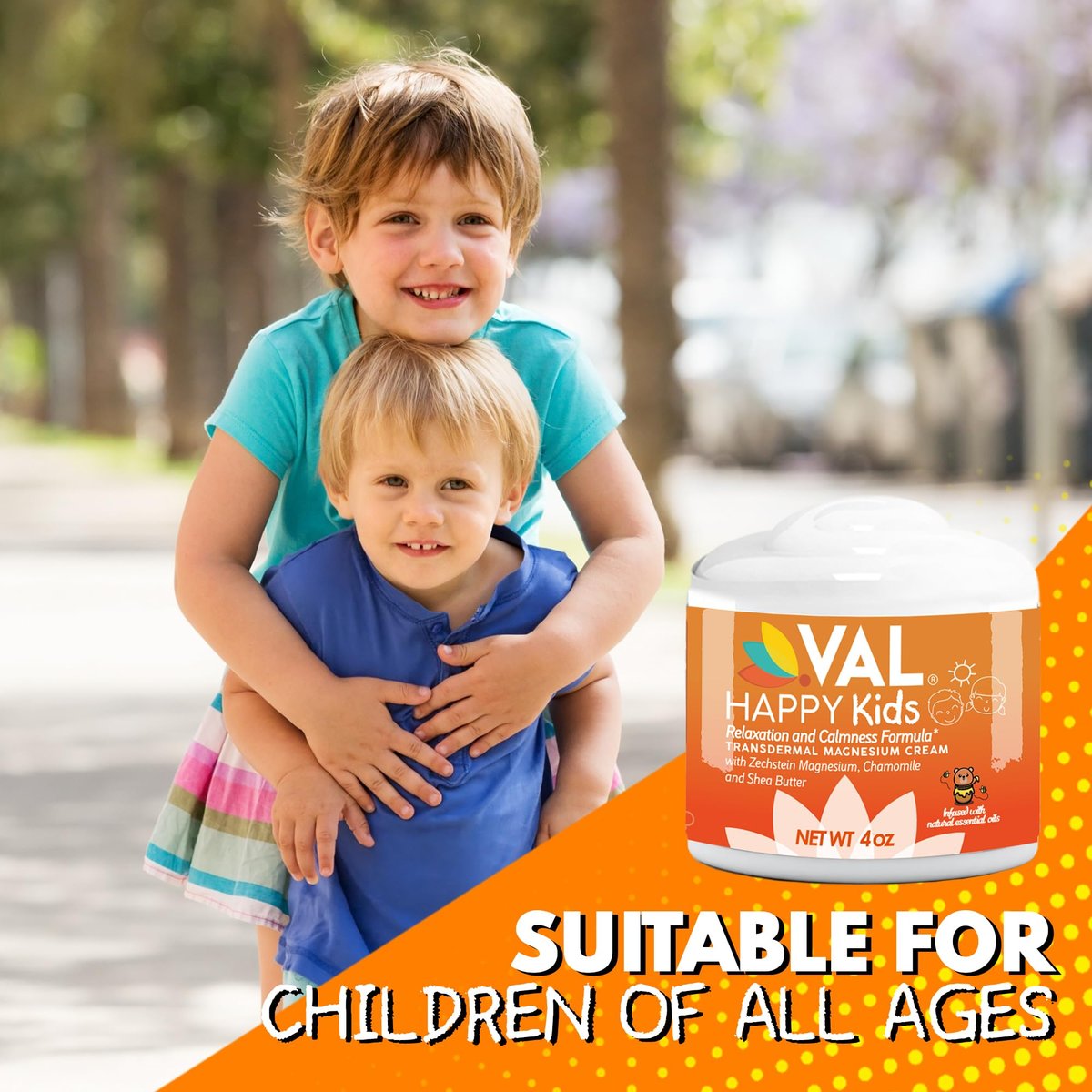 VAL Magnesium Creme für Kinder | Entspannung für Tag & Nacht | Sanftes Zechstein Magnesiumchlorid | mit Kamille, Sheabutter & ätherischen Ölen | Hergestellt in den USA | 118 ml