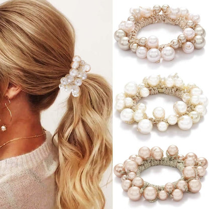 Fashey Perlen-Haarscrunchies mit Perlen - Haar-Gummis, Haarbänder für Pferdeschwanz, Haaraccessoires für Frauen und Mädchen (3er-Pack)