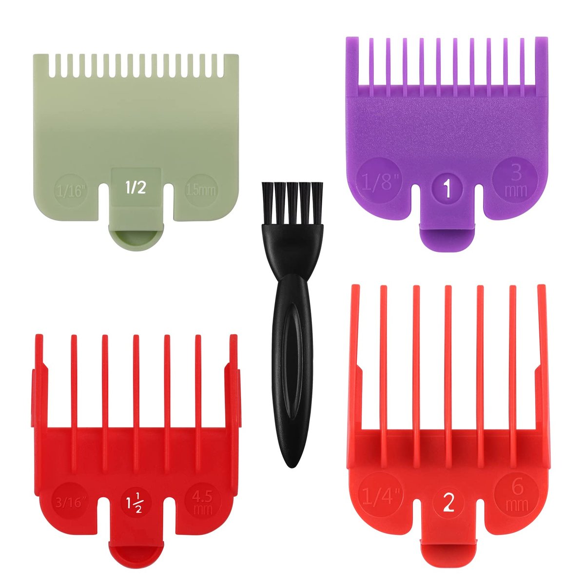 Professionelle Haarschneidekämme für Wahl Clipper – 4 farbcodierte Aufsteckkämme (Größen #1/2, #1, #1.5, #2) – Längen: 1/16, 1/8, 3/16 und 1/4 Zoll