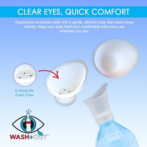 WASH+OUT Augen-Spülbecher – Tragbare Notfall-Augendusche – Schraubt auf die meisten Wasserflaschen – Spült Augen in Sekunden – 3er-Pack