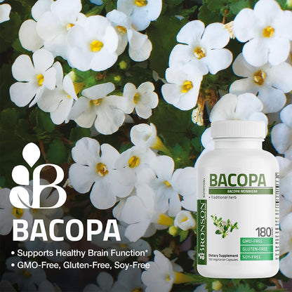 Bronson Bacopa – Unterstützt gesunde Gehirnfunktion und geistige Leistungsfähigkeit, traditionelles Kraut, Non-GMO, 90 vegetarische Kapseln