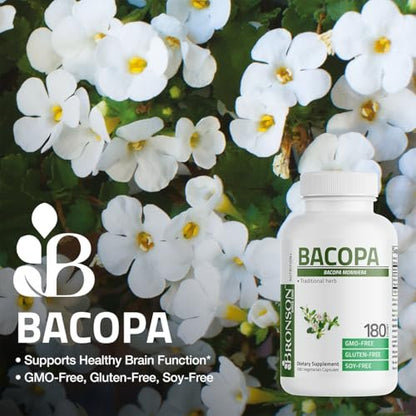 Bronson Bacopa – Unterstützt gesunde Gehirnfunktion und geistige Leistungsfähigkeit, traditionelles Kraut, Non-GMO, 90 vegetarische Kapseln