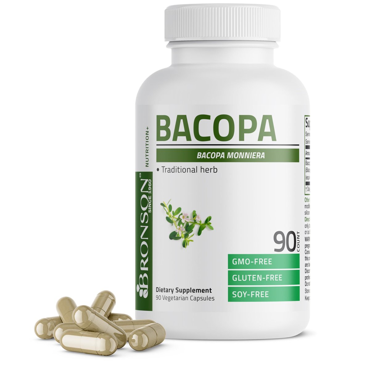 Bronson Bacopa – Unterstützt gesunde Gehirnfunktion und geistige Leistungsfähigkeit, traditionelles Kraut, Non-GMO, 90 vegetarische Kapseln