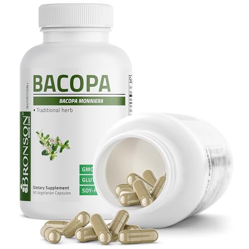 Bronson Bacopa – Unterstützt gesunde Gehirnfunktion und geistige Leistungsfähigkeit, traditionelles Kraut, Non-GMO, 90 vegetarische Kapseln
