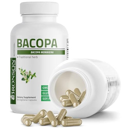 Bronson Bacopa – Unterstützt gesunde Gehirnfunktion und geistige Leistungsfähigkeit, traditionelles Kraut, Non-GMO, 90 vegetarische Kapseln