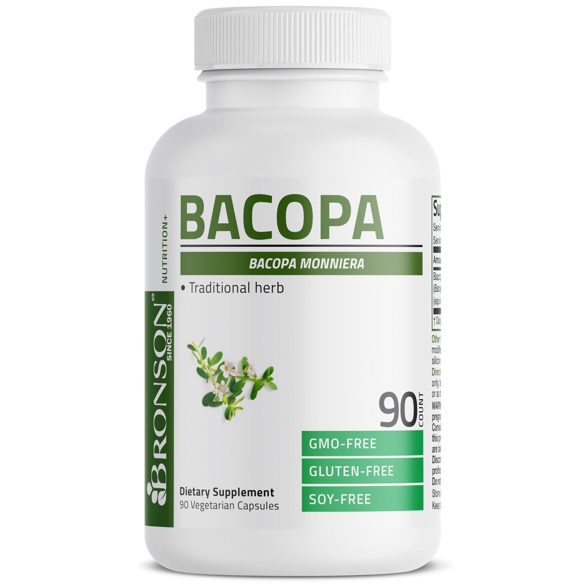 Bronson Bacopa – Unterstützt gesunde Gehirnfunktion und geistige Leistungsfähigkeit, traditionelles Kraut, Non-GMO, 90 vegetarische Kapseln