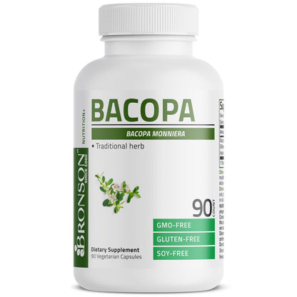 Bronson Bacopa – Unterstützt gesunde Gehirnfunktion und geistige Leistungsfähigkeit, traditionelles Kraut, Non-GMO, 90 vegetarische Kapseln