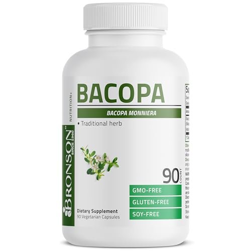 Bronson Bacopa – Unterstützt gesunde Gehirnfunktion und geistige Leistungsfähigkeit, traditionelles Kraut, Non-GMO, 90 vegetarische Kapseln