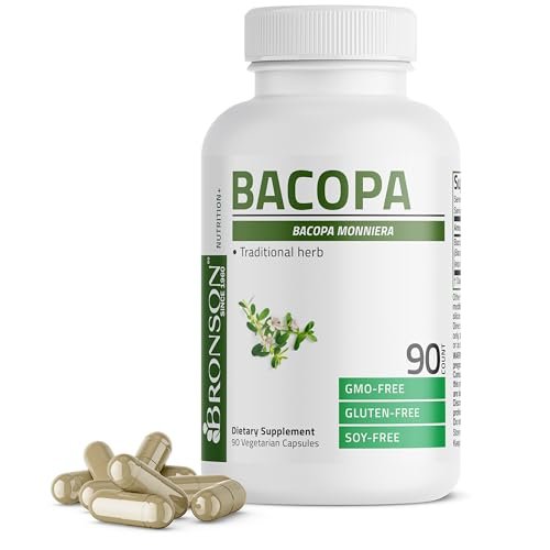 Bronson Bacopa – Unterstützt gesunde Gehirnfunktion und geistige Leistungsfähigkeit, traditionelles Kraut, Non-GMO, 90 vegetarische Kapseln