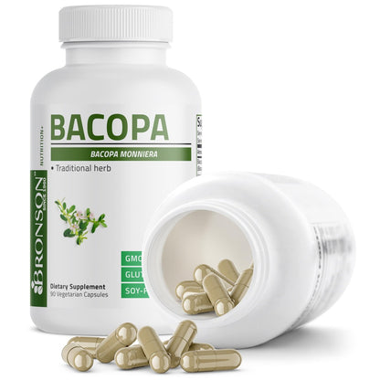 Bronson Bacopa – Unterstützt gesunde Gehirnfunktion und geistige Leistungsfähigkeit, traditionelles Kraut, Non-GMO, 90 vegetarische Kapseln