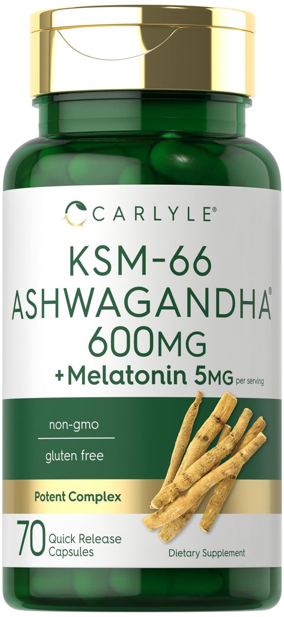 Carlyle KSM-66 Ashwagandha Kapseln 600 mg mit Melatonin 5 mg | 70 Stück | Starkes Komplex | Non-GMO, Glutenfrei