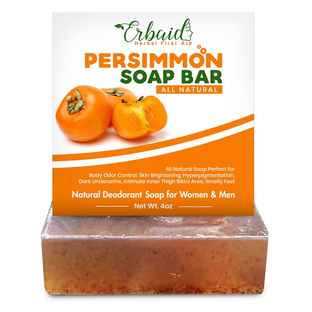 Persimmon Seife für Körpergeruchskontrolle – Reinigendes Deodorierendes Duschbad mit Japanischer Persimone & Grüntee-Extrakt zur Beseitigung von Körpergeruch – Deodorant-Seife zur Hautaufhellung