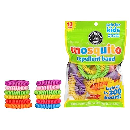Grandpa Gus's Mückenschutz-Armbänder - Tragbare Insektenschutzbänder für Kinder und Erwachsene, DEET-frei, mit pflanzlichen ätherischen Ölen, bis zu 300 Stunden, für Outdoor-Aktivitäten, Camping und Wandern, 12er-Pack