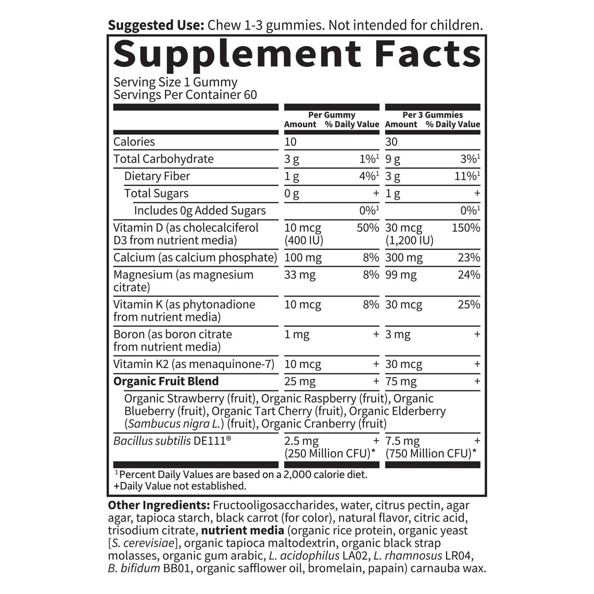 Garden of Life Vitamin Code Calcium Magnesium Gummis mit D3 & K2 – Unterstützt Knochengesundheit & Knochenstärke + Präbiotika & Probiotika für die Verdauung, Nicht-GVO, Glutenfrei, 60 Himbeer-Gummis