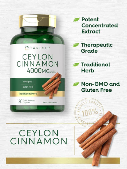 Carlyle Ceylon-Zimt Kapseln | 120 Stück | Nicht-GVO & Glutenfrei Nahrungsergänzungsmittel