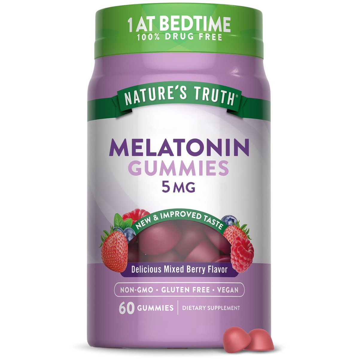 Nature's Truth Melatonin Gummis 5mg | 60 Stück | Mischbeere Geschmack | Vegan, Nicht-GVO & Glutenfrei
