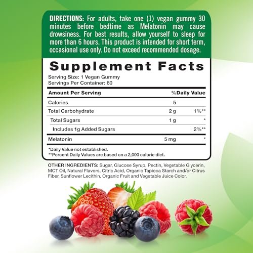 Nature's Truth Melatonin Gummis 5mg | 60 Stück | Mischbeere Geschmack | Vegan, Nicht-GVO & Glutenfrei