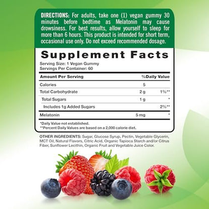 Nature's Truth Melatonin Gummis 5mg | 60 Stück | Mischbeere Geschmack | Vegan, Nicht-GVO & Glutenfrei