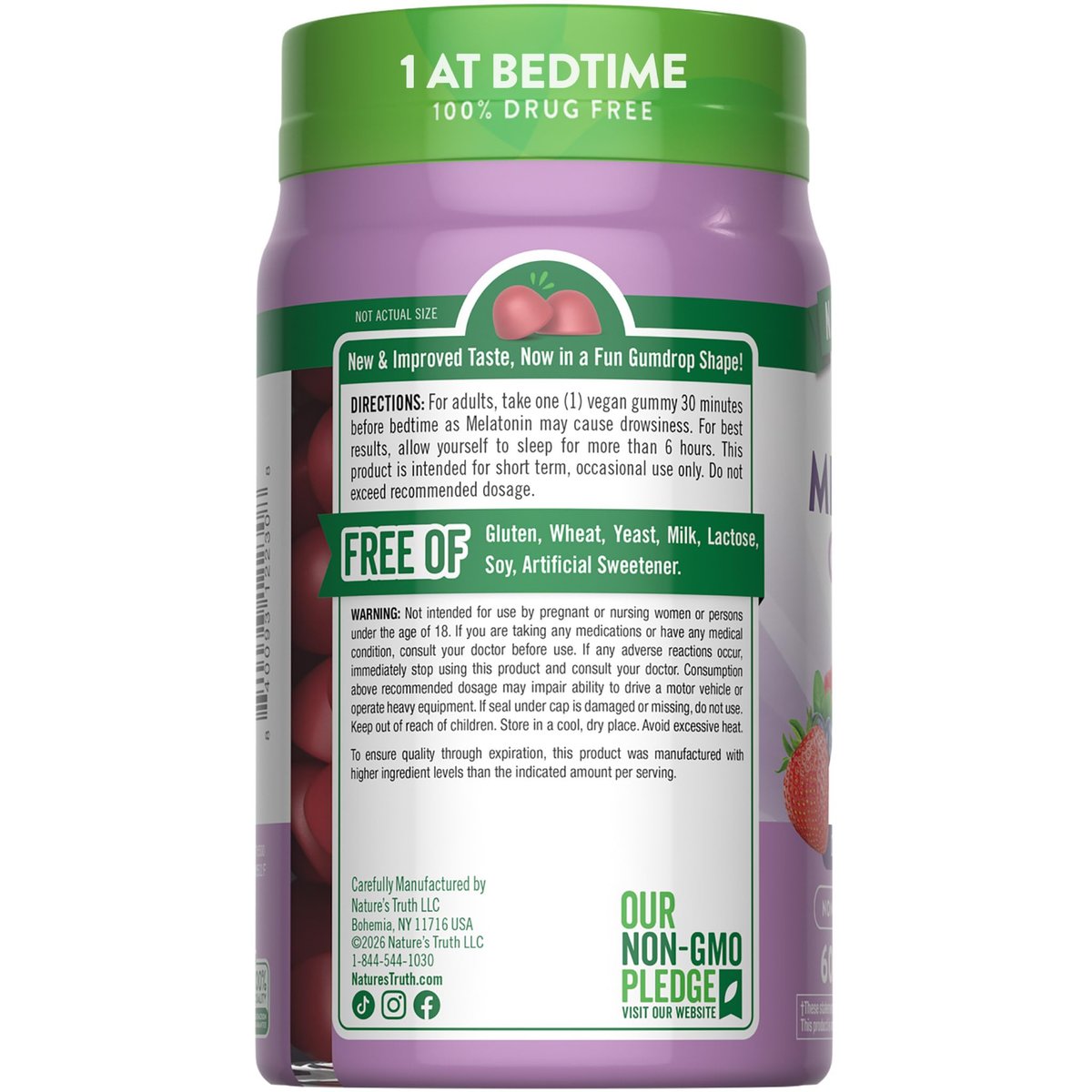 Nature's Truth Melatonin Gummis 5mg | 60 Stück | Mischbeere Geschmack | Vegan, Nicht-GVO & Glutenfrei