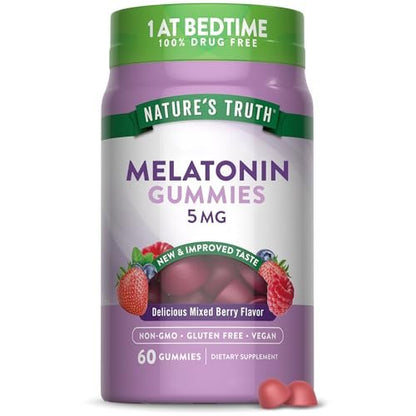 Nature's Truth Melatonin Gummis 5mg | 60 Stück | Mischbeere Geschmack | Vegan, Nicht-GVO & Glutenfrei
