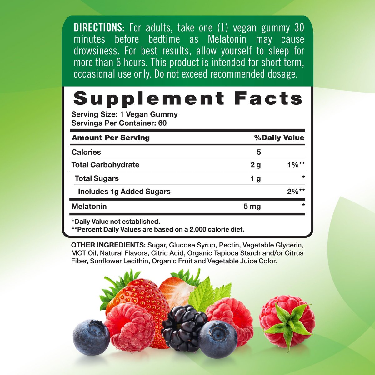 Nature's Truth Melatonin Gummis 5mg | 60 Stück | Mischbeere Geschmack | Vegan, Nicht-GVO & Glutenfrei
