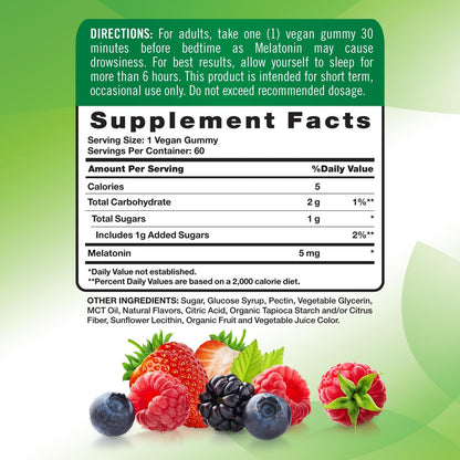 Nature's Truth Melatonin Gummis 5mg | 60 Stück | Mischbeere Geschmack | Vegan, Nicht-GVO & Glutenfrei