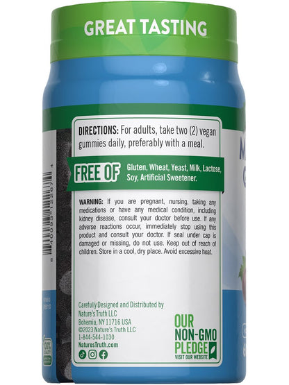 Nature's Truth Magnesium Glycinat Gummibärchen für Erwachsene | 200 mg | 60 Stück | Vegan, Nicht-GVO & Glutenfrei | Traubengeschmack