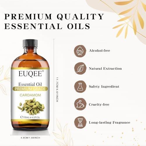 EUQEE Kardamom Ätherisches Öl 118 ml - Premium Kardamomöl mit Glaspipette, ideal für Diffuser, Kerzen- und Seifenherstellung - 4oz