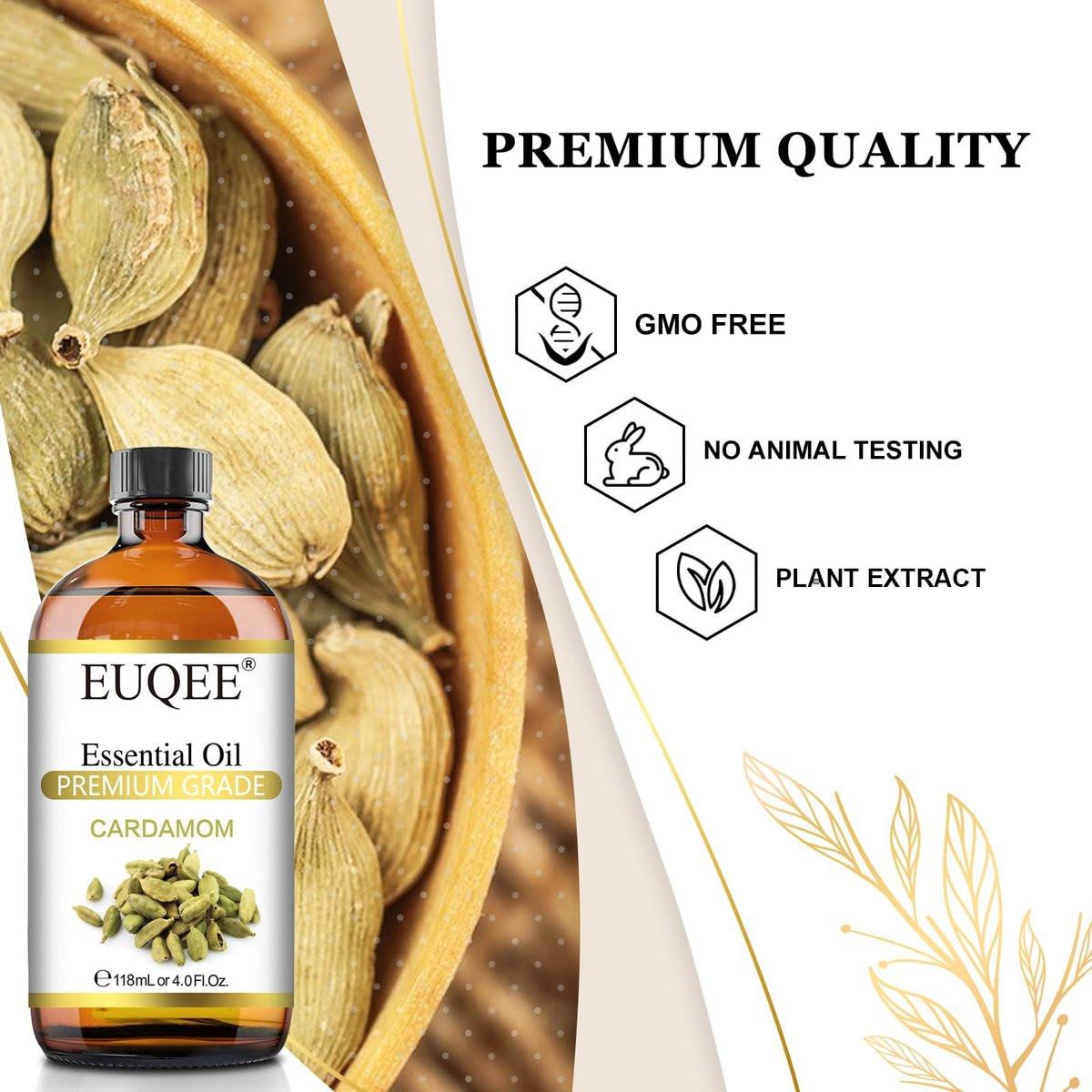 EUQEE Kardamom Ätherisches Öl 118 ml - Premium Kardamomöl mit Glaspipette, ideal für Diffuser, Kerzen- und Seifenherstellung - 4oz