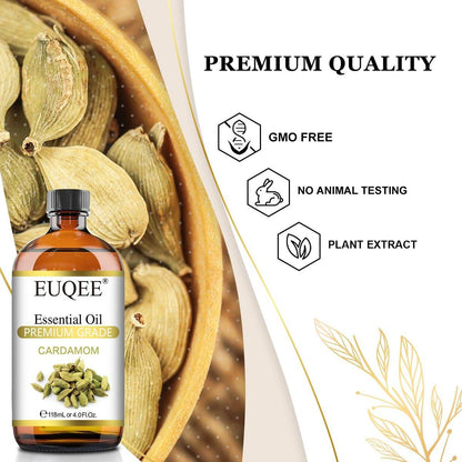 EUQEE Kardamom Ätherisches Öl 118 ml - Premium Kardamomöl mit Glaspipette, ideal für Diffuser, Kerzen- und Seifenherstellung - 4oz