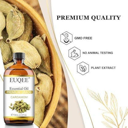 EUQEE Kardamom Ätherisches Öl 118 ml - Premium Kardamomöl mit Glaspipette, ideal für Diffuser, Kerzen- und Seifenherstellung - 4oz