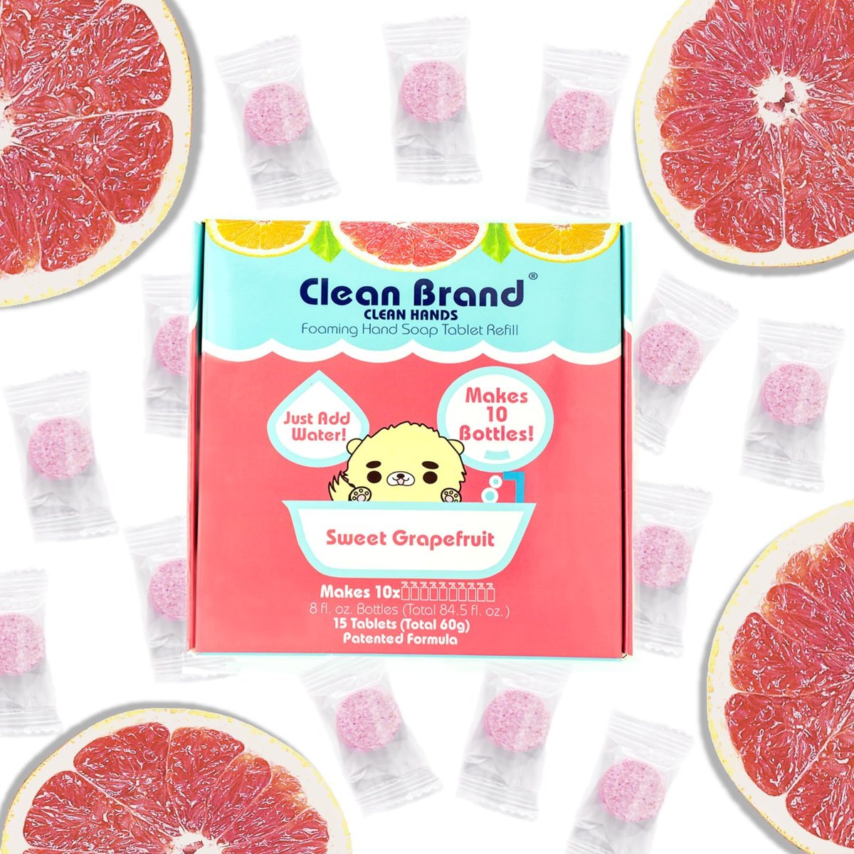 Clean Brand Schaumseife Tabletten Nachfüllbox - 15er Pack | 84,5 fl oz - Süßer Grapefruitduft - Sie werden nicht glauben, dass es keine Flüssigkeit ist (ergibt bis zu 10 Flaschen) - Nur für Schaumflaschen