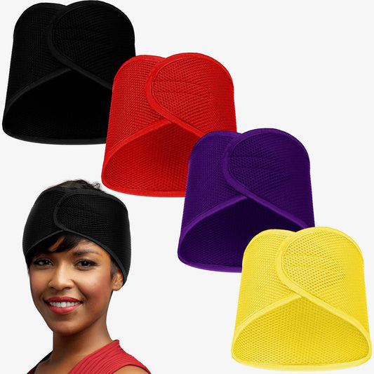 Xuhal Mesh Haarwraps für natürliches schwarzes Haar – 4 Stück Schlafhaube, Spa-Stirnbänder, Haarnetze zum Schlafen und Gesichtswaschen (Gelb, Schwarz, Orange, Lila)