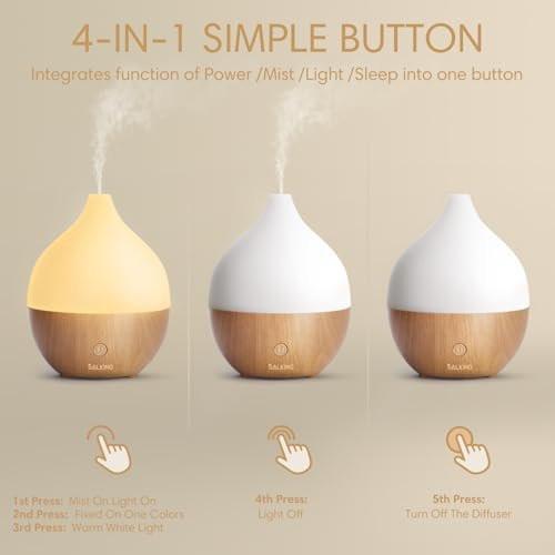 SALKING 100ml Ultraschall Aromatherapie Diffuser – Auto-Abschaltung, Kaltnebel-Lufterfrischer mit warmweißem Licht für Büro & Zuhause