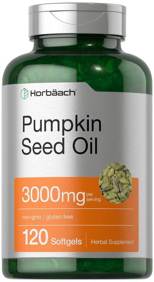 Horbäach Kürbiskernöl 3000mg | 120 Weichkapseln | Essentielle Fettsäuren mit Omega 6 und 9 | Kaltgepresstes Nahrungsergänzungsmittel | Non-GMO und glutenfreie Formel