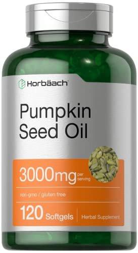 Horbäach Kürbiskernöl 3000mg | 120 Weichkapseln | Essentielle Fettsäuren mit Omega 6 und 9 | Kaltgepresstes Nahrungsergänzungsmittel | Non-GMO und glutenfreie Formel
