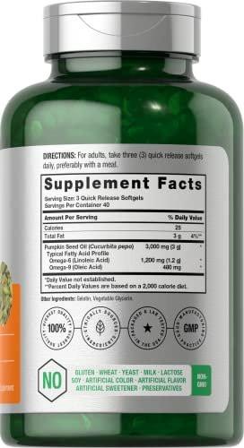 Horbäach Kürbiskernöl 3000mg | 120 Weichkapseln | Essentielle Fettsäuren mit Omega 6 und 9 | Kaltgepresstes Nahrungsergänzungsmittel | Non-GMO und glutenfreie Formel