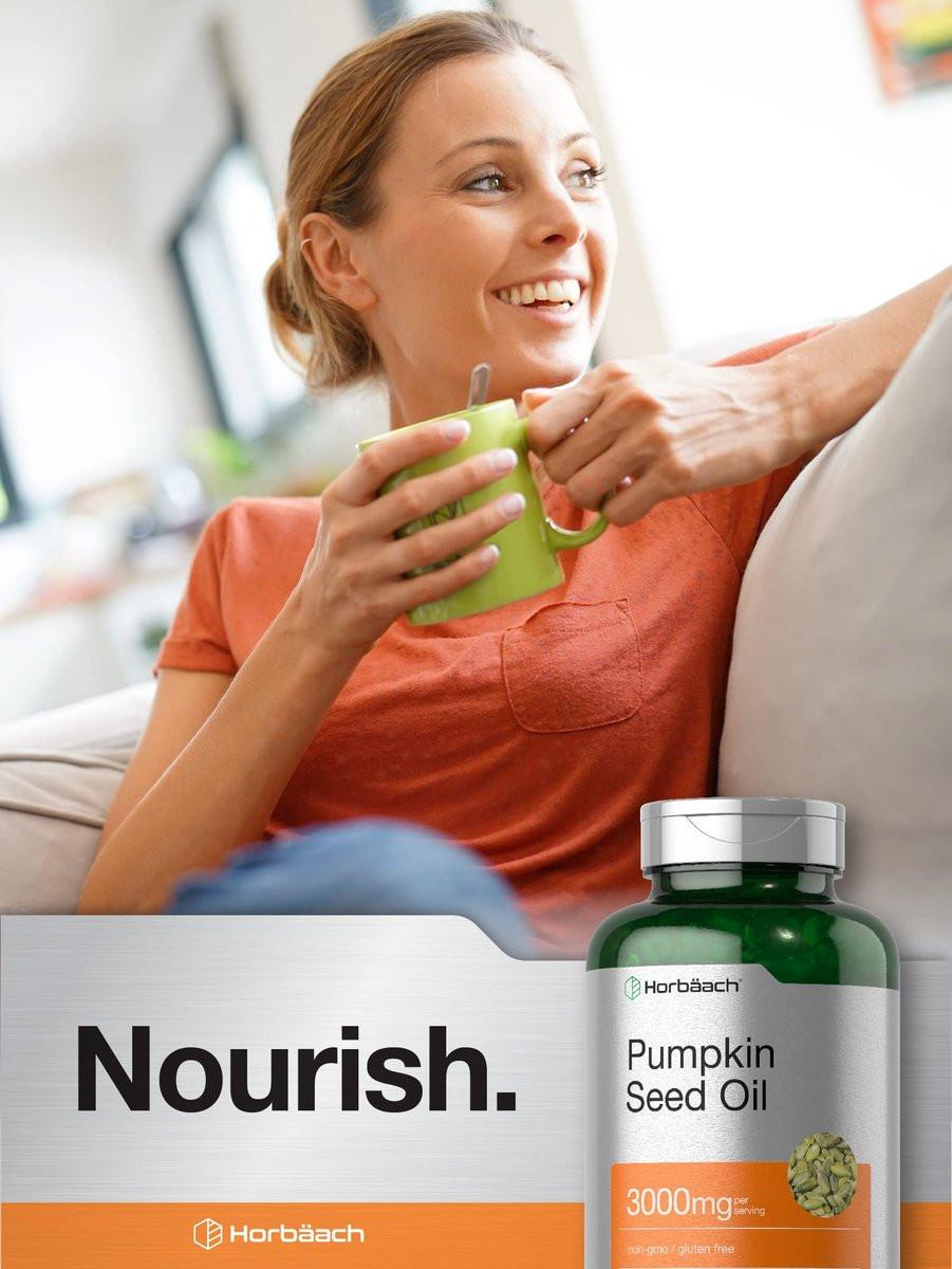 Horbäach Kürbiskernöl 3000mg | 120 Weichkapseln | Essentielle Fettsäuren mit Omega 6 und 9 | Kaltgepresstes Nahrungsergänzungsmittel | Non-GMO und glutenfreie Formel