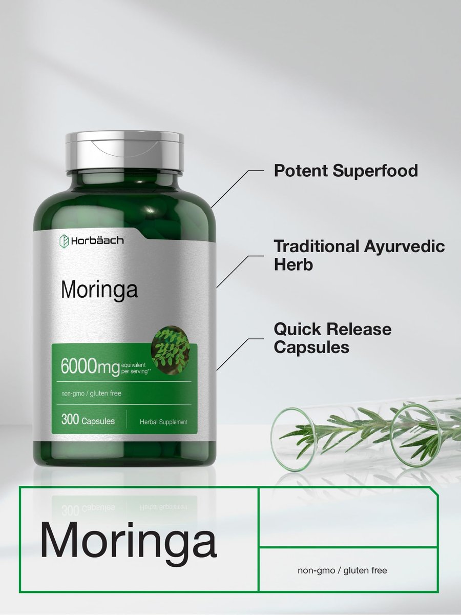 Horbäach Moringa Oleifera | 300 Kapseln | Vollwertiges grünes Superfood | Nicht-GMO und glutenfreie Extrakt-Formel