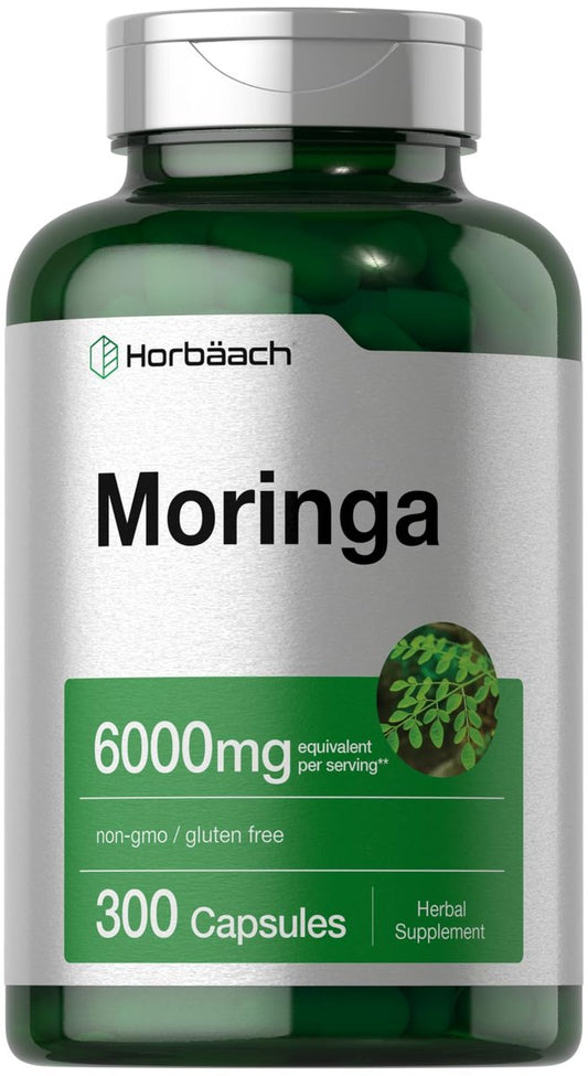 Horbäach Moringa Oleifera | 300 Kapseln | Vollwertiges grünes Superfood | Nicht-GMO und glutenfreie Extrakt-Formel