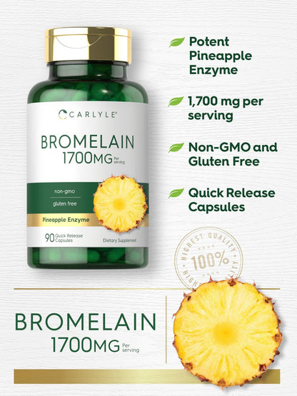Carlyle Bromelain 1700 mg | 90 Kapseln | Ananas-Enzym-Präparat | Non-GMO und Glutenfrei