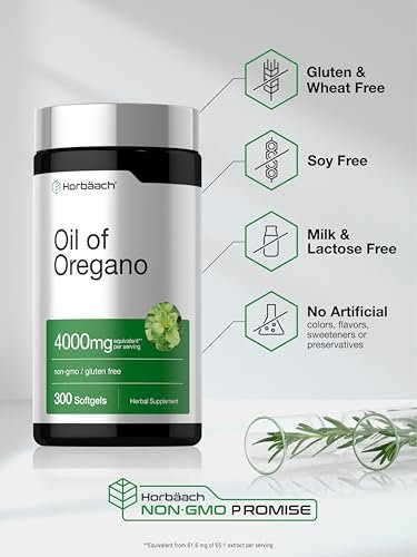 Horbäach Oreganoöl | 300 Weichkapseln | Mit natürlich vorkommendem Carvacrol | Non-GMO & glutenfrei