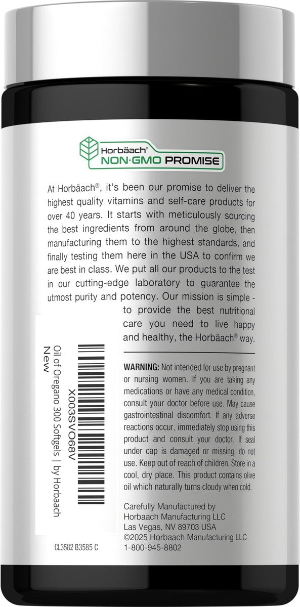 Horbäach Oreganoöl | 300 Weichkapseln | Mit natürlich vorkommendem Carvacrol | Non-GMO & glutenfrei